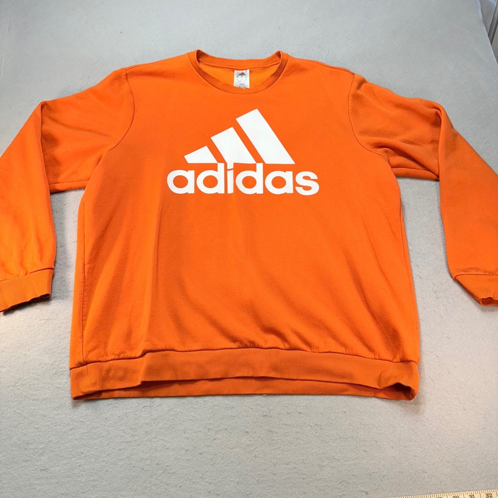 Adidas Crewneck Sweatshirt Pullover Jumper Orange White Logo Mens 2XL